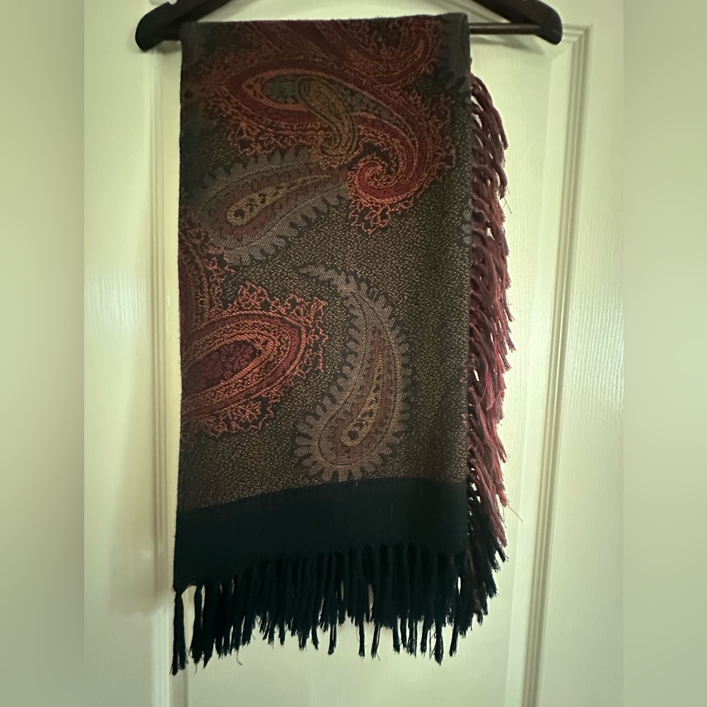 Paisley Patterned Shawl/ Scarf with Fringe